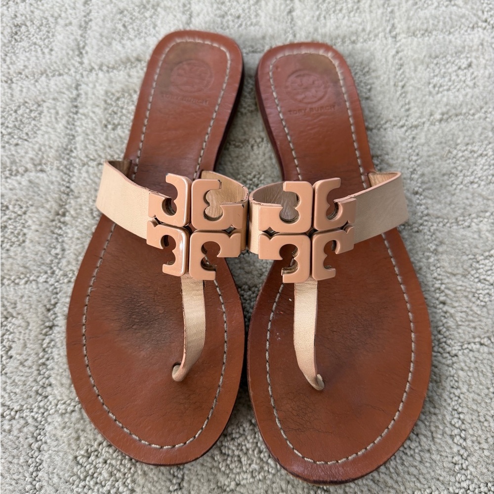 Tory Burch Miller Pink/Nude Leather Thong Sandals